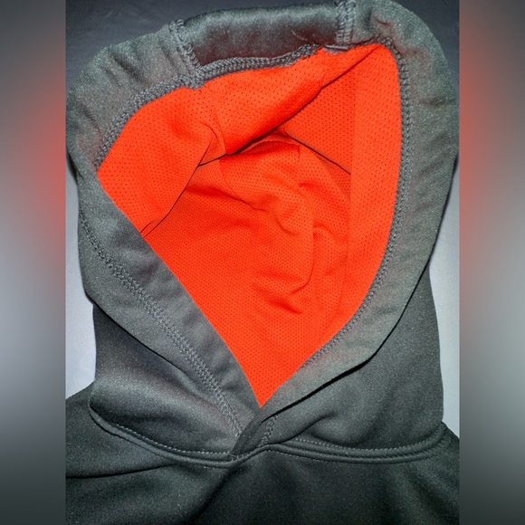 Nike Kids Boys Therma Fit Pullover Hoodie Big Logo Grey Orange Size 6 - Picture 6 of 8